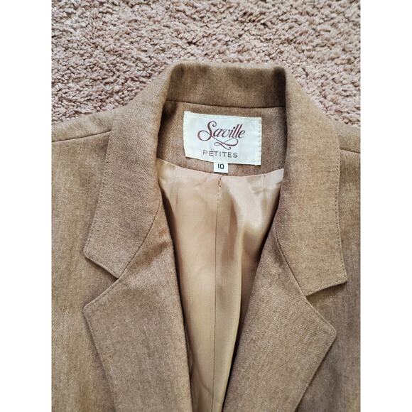 Vintage Saville 100% Wool Tan 2-Piece Belted Skirt Suit, Size 10 Petite - Picture 2 of 13